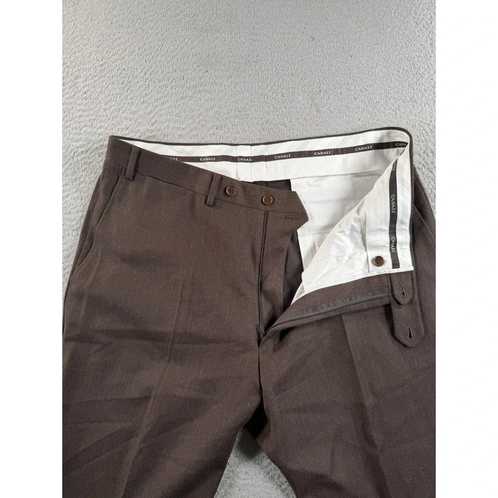 Canali Dress Pants Trousers Mens 34x28 Brown Pure Wool Italy Luxury Business